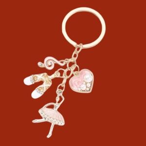 Ballerina Key Ring With Accessories - Heart W/Faux Pearl, White Ballet Shoes-NWT